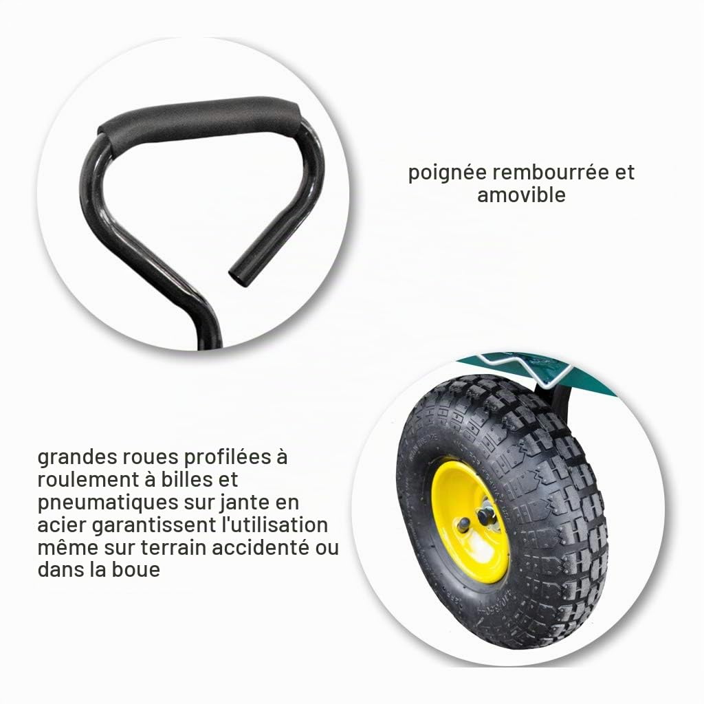 Georges Chariot de jardin, pour le transport, charge maximale : 550 kg, avec pneus pneumatiques et bâche intérieure amovible