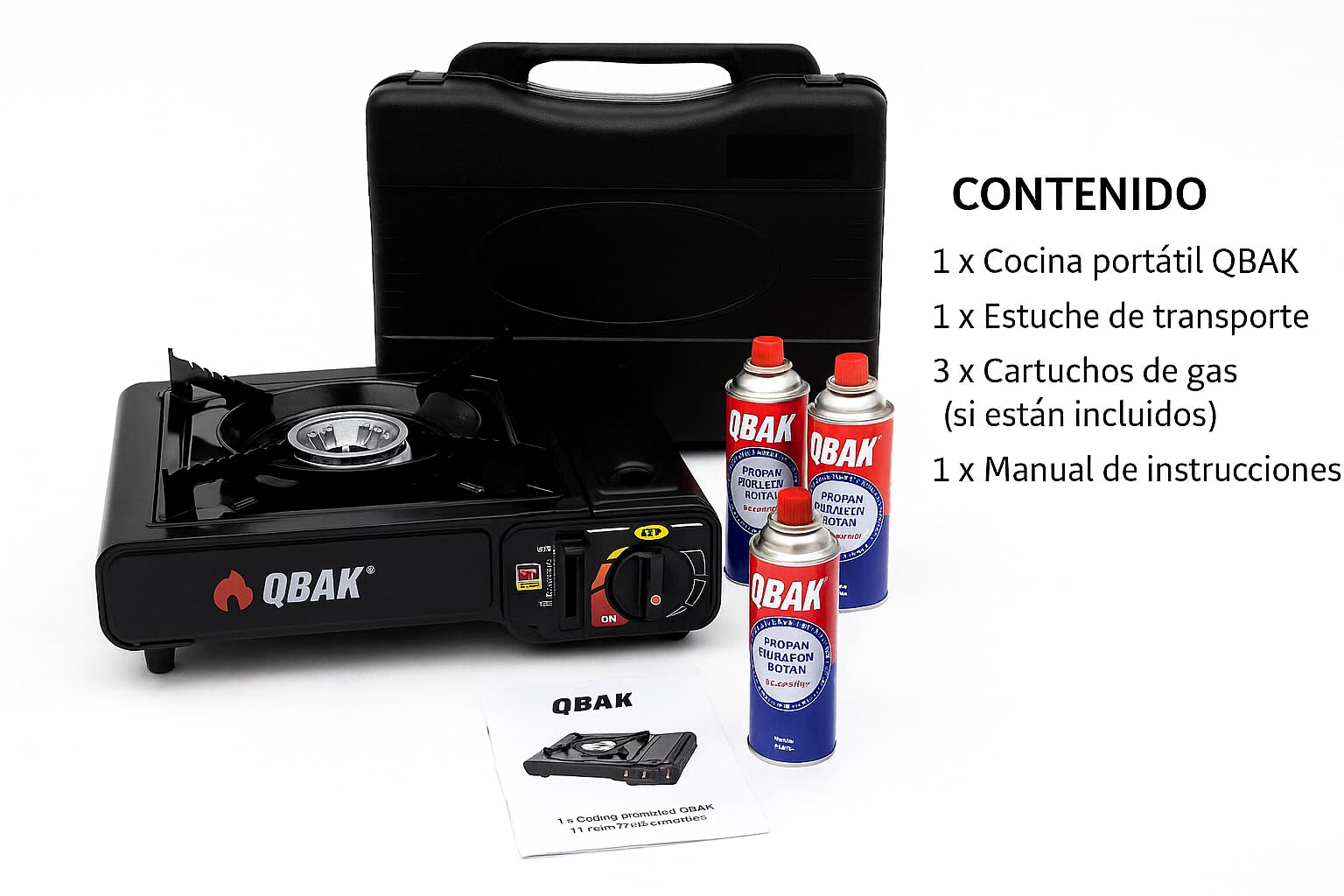 Cocina de Gas Portátil Butano con Encendido Piezoeléctrico y Estuche Incluye 3 Cartuchos Ideal para Camping Emergencias Picnic 2kW de Potencia
