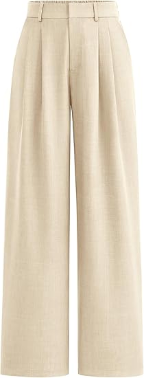 PRETTYGARDEN Women's Summer Elastic High Waisted Work Pants Straight Leg Dressy Business Casual Trousers Slacks Pockets