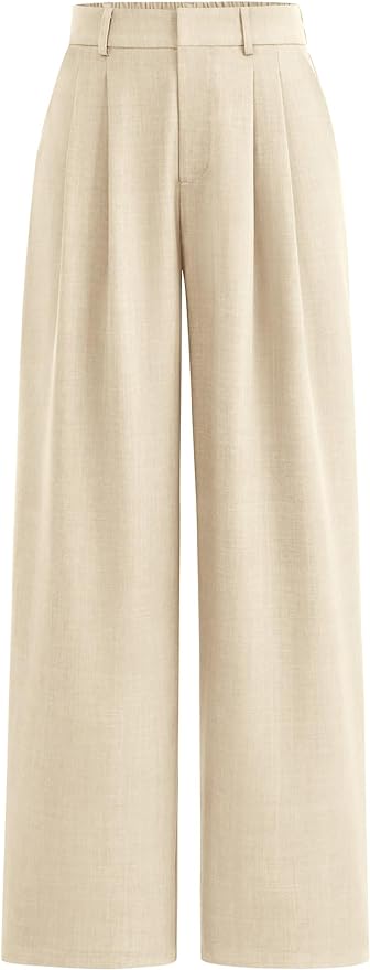 PRETTYGARDEN Women's Summer Elastic High Waisted Work Pants Straight Leg Dressy Business Casual Trousers Slacks Pockets