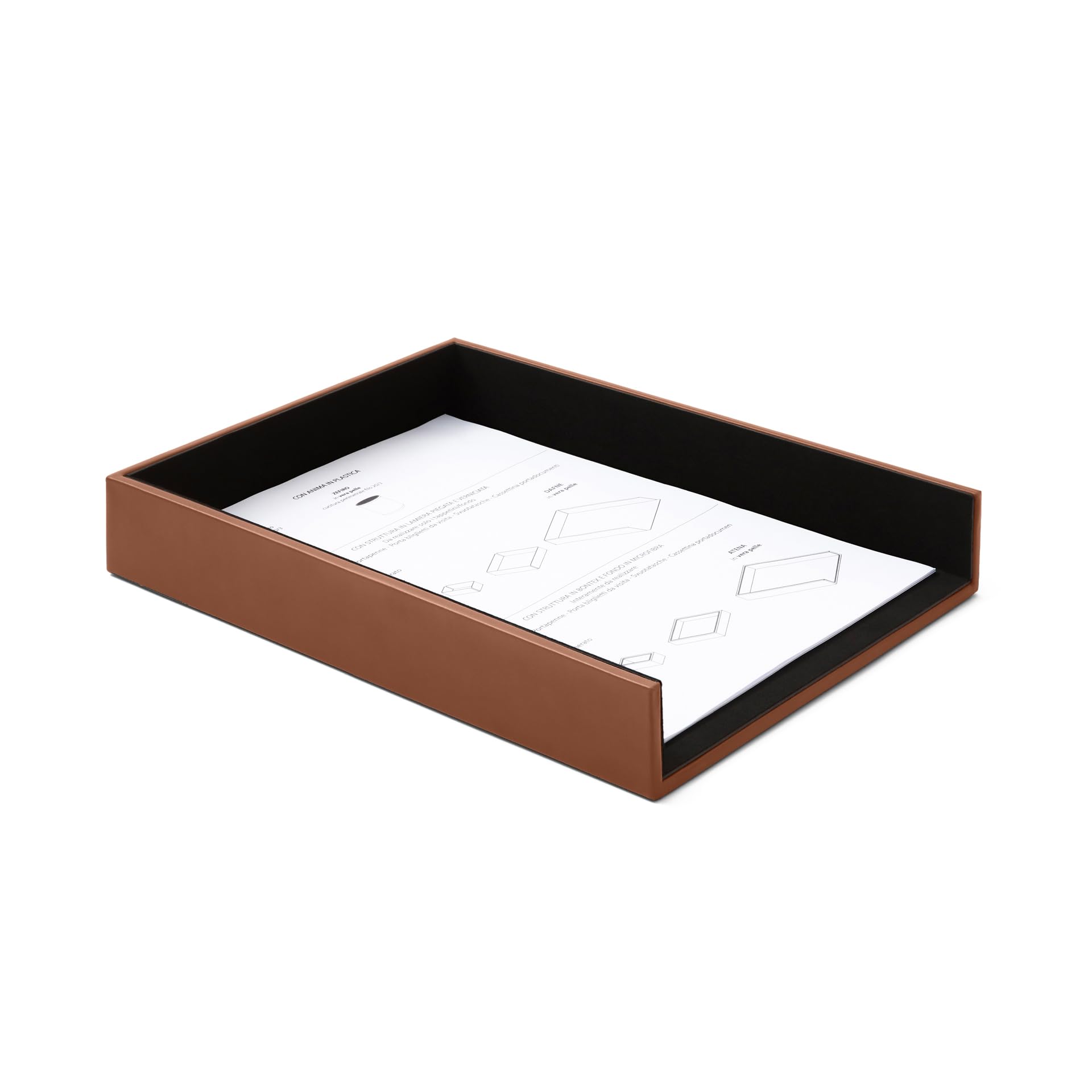 Eglooh - Minerva - Organizador Papeles para Escritorio Cuero Marrón Naranja - Bandejas Oficina para Documentos Folios - cm 32 x 24,2 x H.5 - Made in Italy