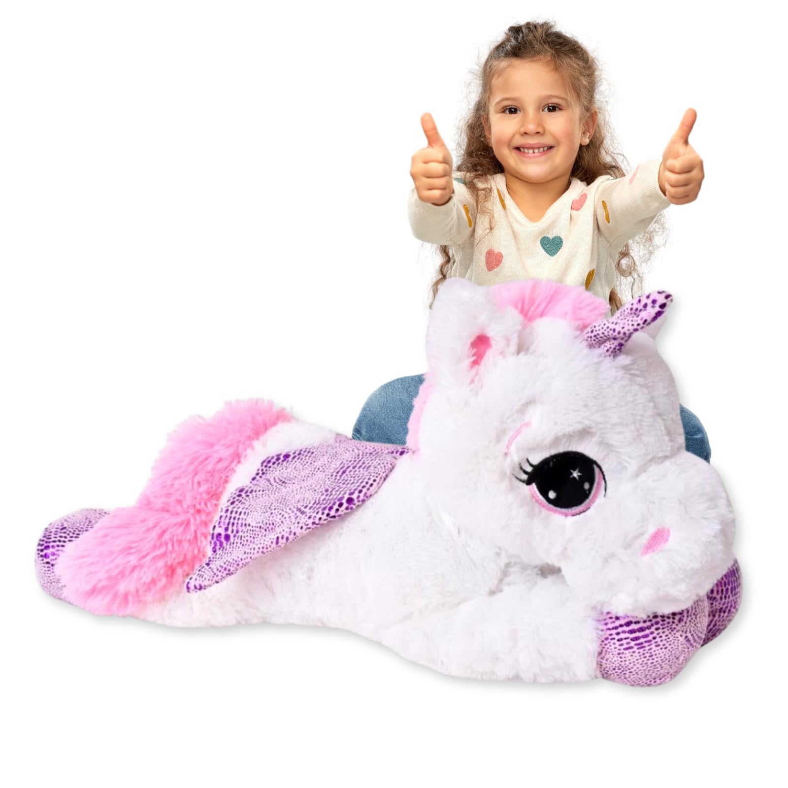 te-trend Caballo de Peluche Unicornio Unicornio tendida 60cm Fucsia o Blanco con púrpura Aplicaciones y ala - Blanco