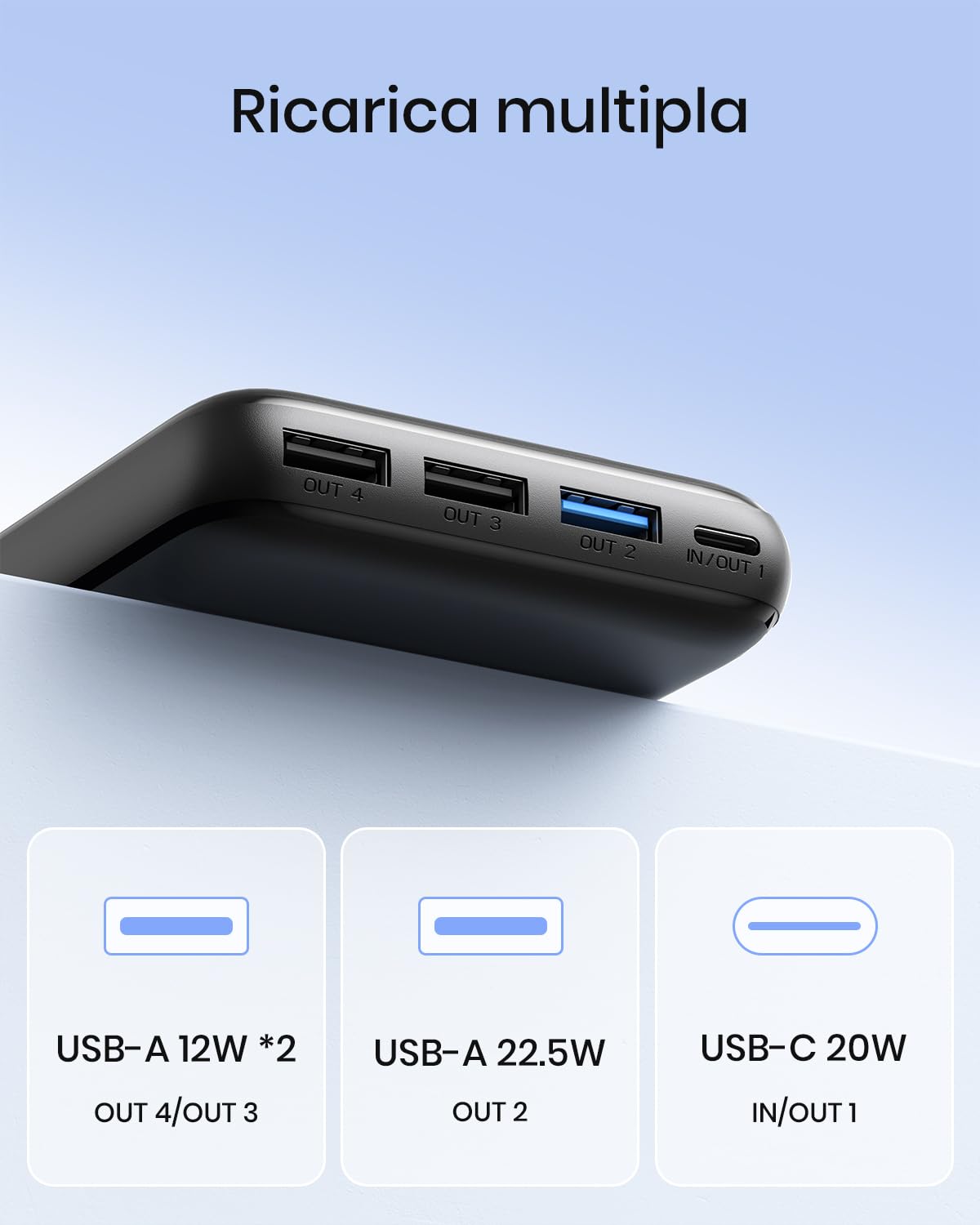 A ADDTOP Power Bank 20000mAh - Caricatore Portatile 22,5W Ricarica Rapida Batteria Esterna con 4 Uscita - Caricabatterie Portatile PD QC 3.0 Powerbank con USB C LED Display per Phone Tablet