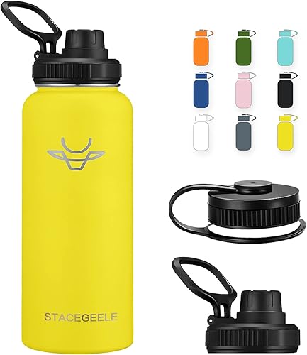 STACEGEELE Botella de agua aislada al vacío con tapa de boquilla y rosca en la parte superior, termo de acero inoxidable para niños, a prueba de