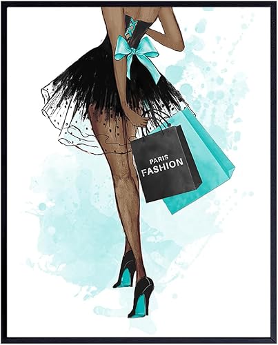 Miniatura 1 de Light Blue Fashion Designer Wall Art - Black Woman, African American Women, Teens, Girls Bedroom - High Fashion Design Wall Decor - Glam Gifts for