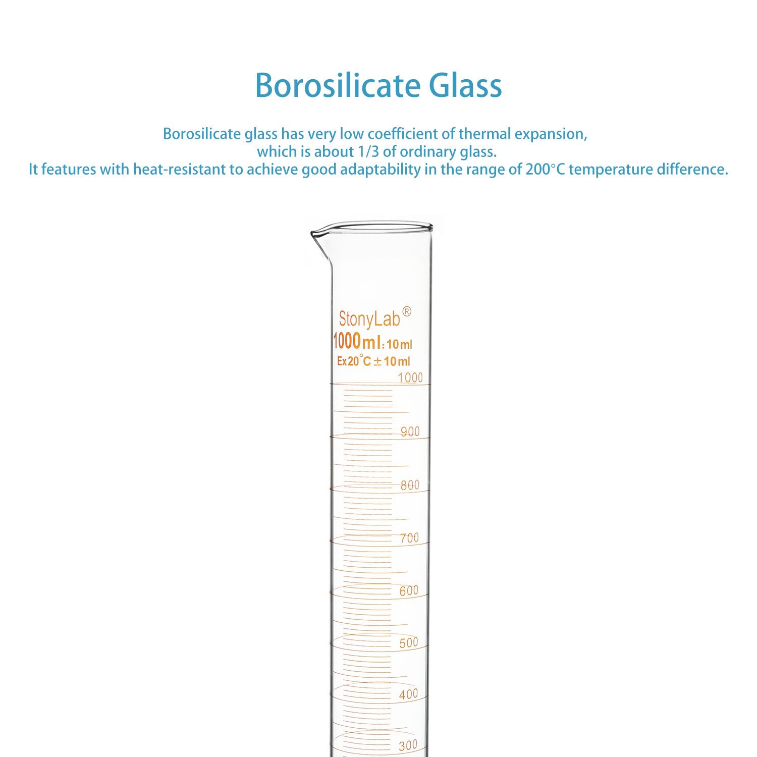 Graduated Cylinder Vetro Borosilicato 1000 ml, Cilindro Graduato Vetro Pesante