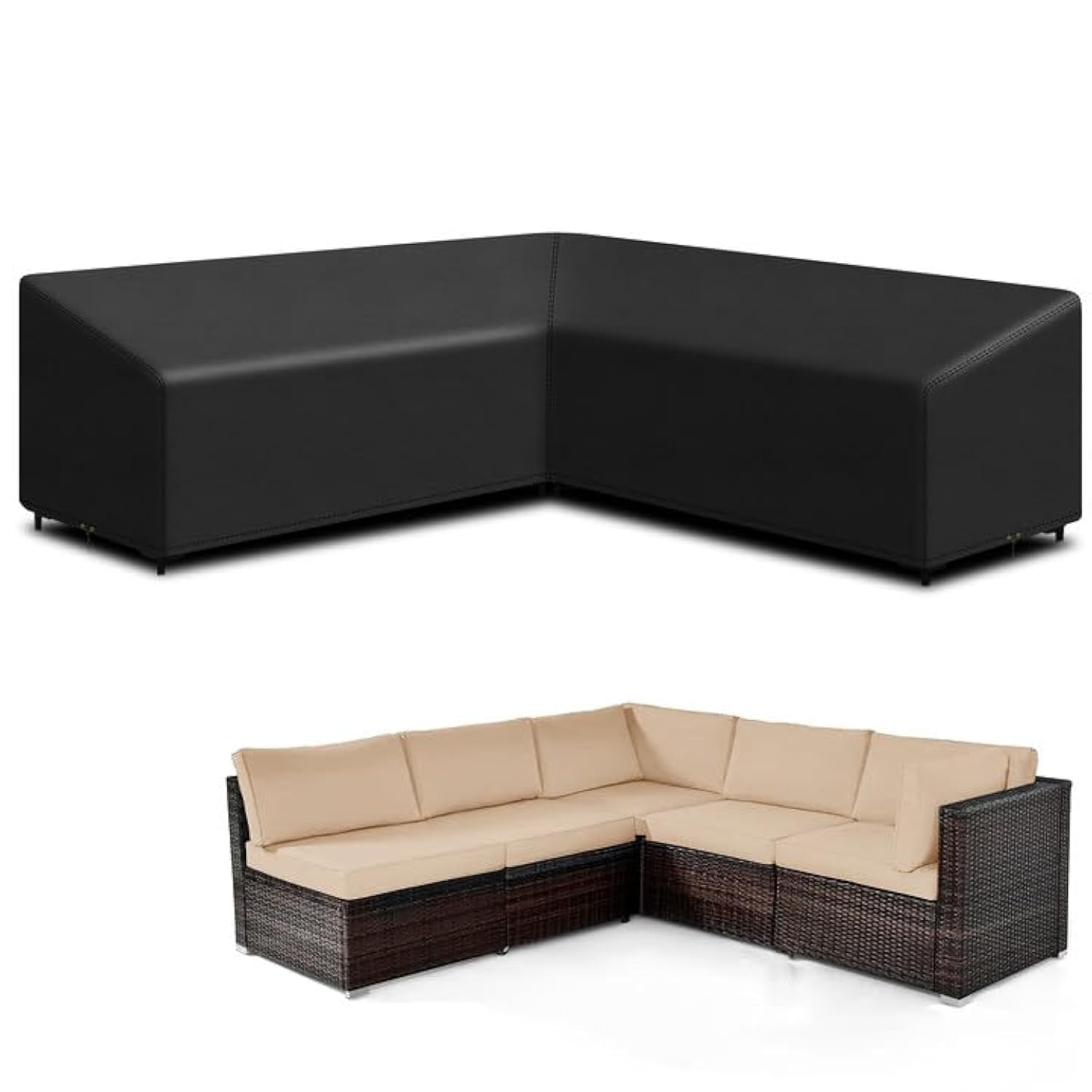 Funshot L Shape Garden Furniture Covers Waterproof, 420D Oxford Fabric L Shape Garden Sofa Covers Windproof, Anti-UV