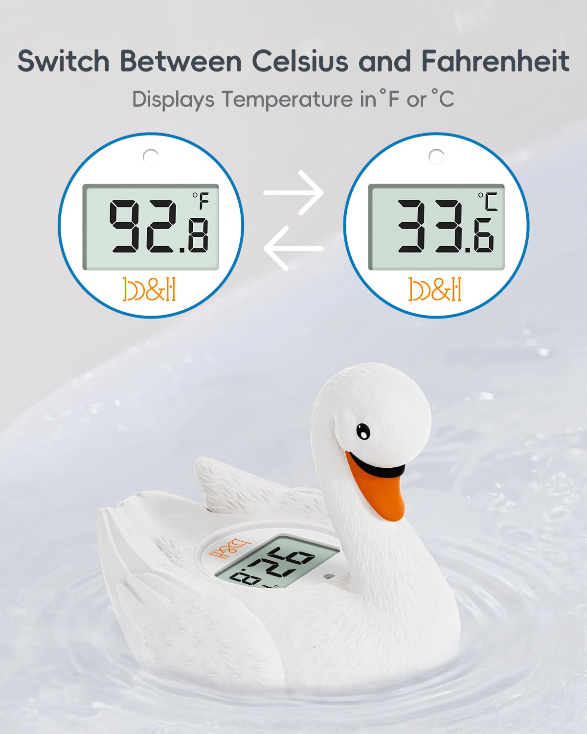b&h Baby-Badethermometer, weißes Schwanenförmiges Babysicheres, schwimmendes Badethermometer – leicht ablesbarer Bildschirm – zuverlässige Temperaturmessungen, Neugeborene müssen haben und