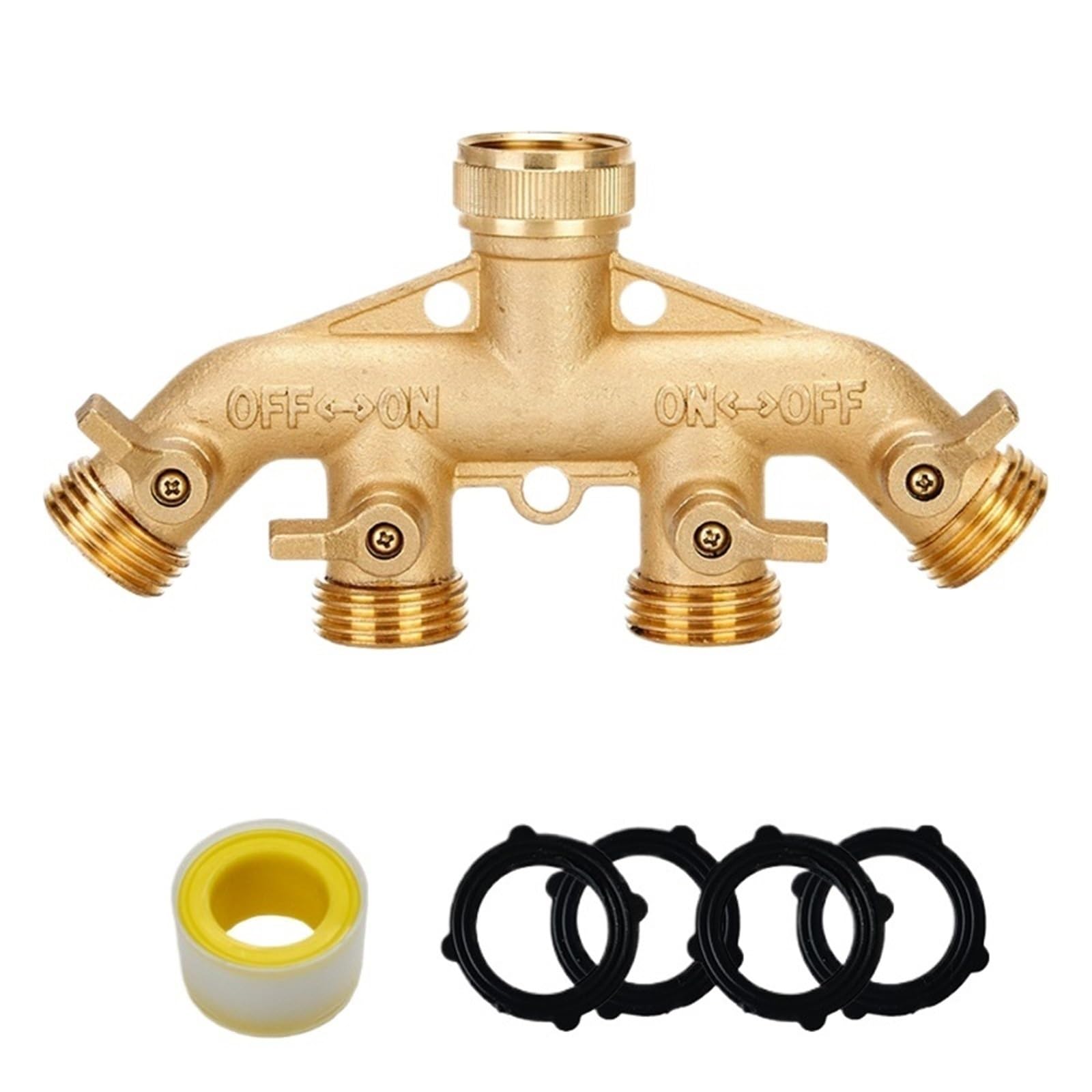 Evwgnpqrv Yellow 4Way Eu Faucet Hose Splitter, Yellow Double Hose Connector 2 Pack 3/4 Inch 2/4-Way Outdoor Faucet(Yellow 4Way Eu)