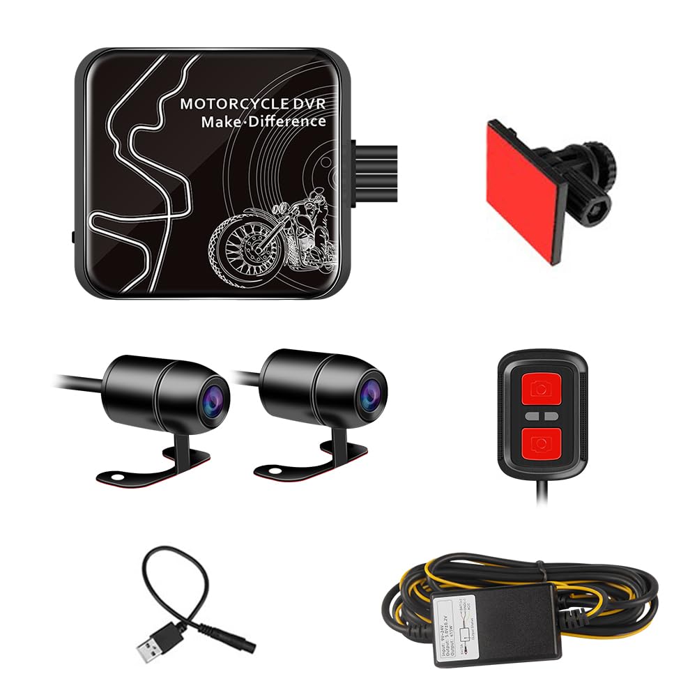 VSYSTO Dash CAM para Moto, Dashcam Cámara de Motocicleta Delantera y Trasera HD 1080P, 130° Gran Angular Cámara Deportiva a Prueba de Agua con WiFi, WDR, Sensor G, Visión Nocturna