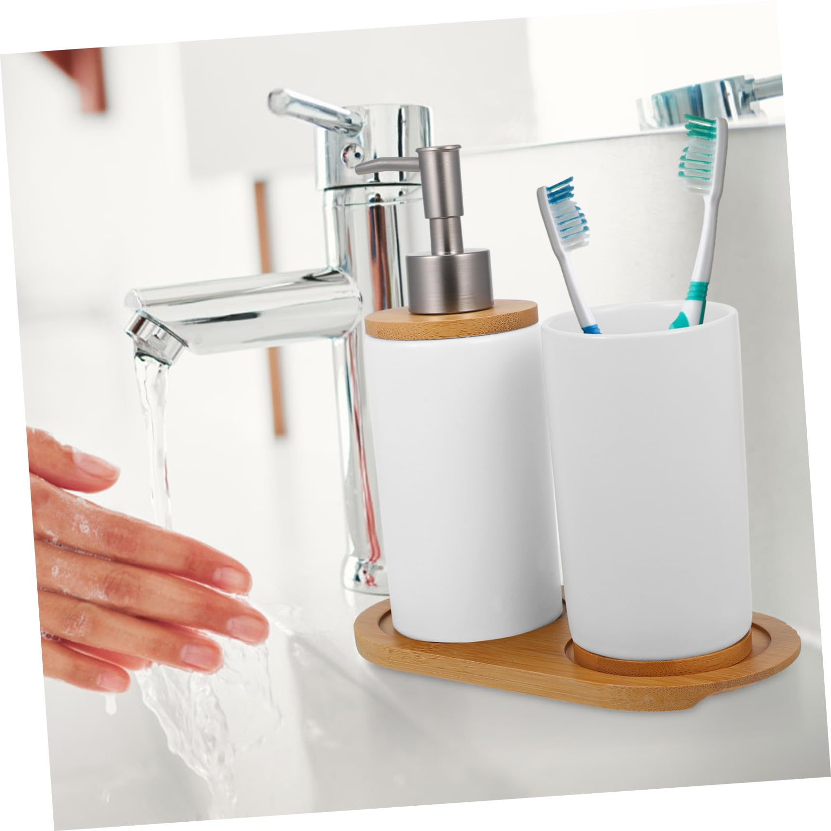 Mobestech Dispensador de Jabón y Vaso para Cepillos de Dientes Accesorios de Cerámica Blanco Conjunto de Baño Portátil y Práctico Portátil y Práctico para Baño y Tocador para Baño y Tocador