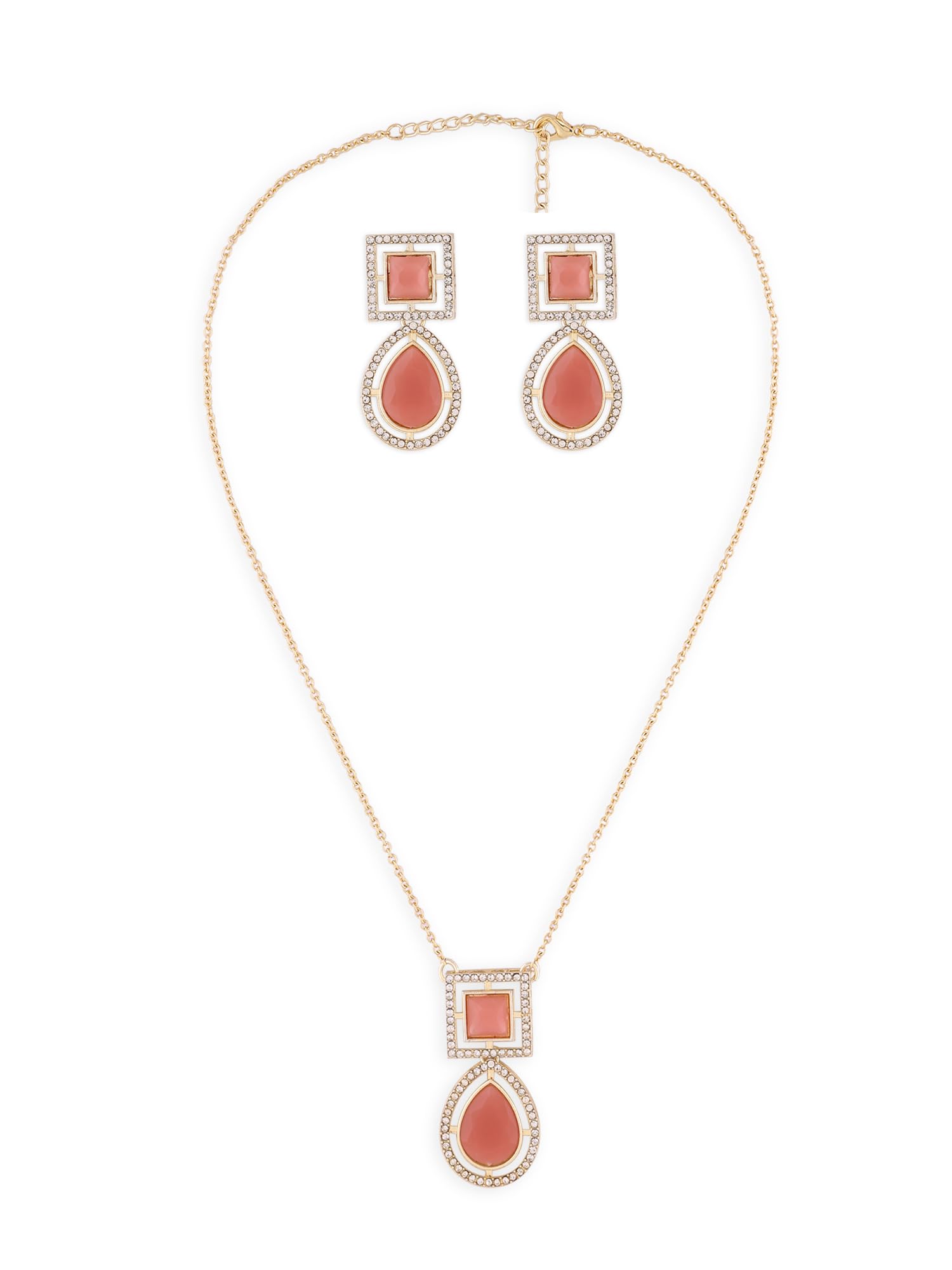 ZAVERI PEARLS Peach Austrian Diamonds & Stones Embellished Necklace & Earring Set For Women-ZPFK16733 (B0CL2CKLNX) Amazon Price History, Amazon Price Tracker