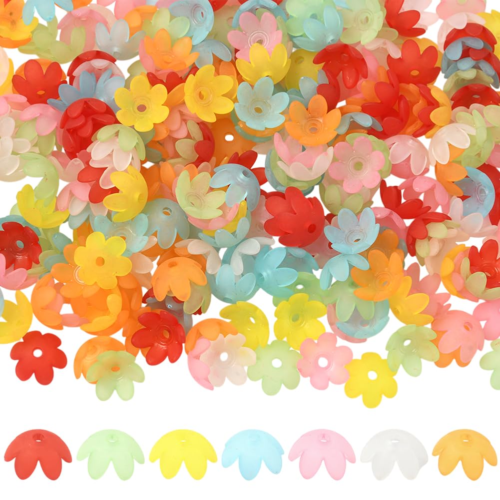 SUNNYCLUE 600Pcs Acrylic Bead Caps Bell Flower Beads Bulk Multicolor 6 Petal Bellflower Loose Spacer Trumpet Floral End Caps for Beading Supplies Jewellery Making Bracelets Earrings Necklaces DIY