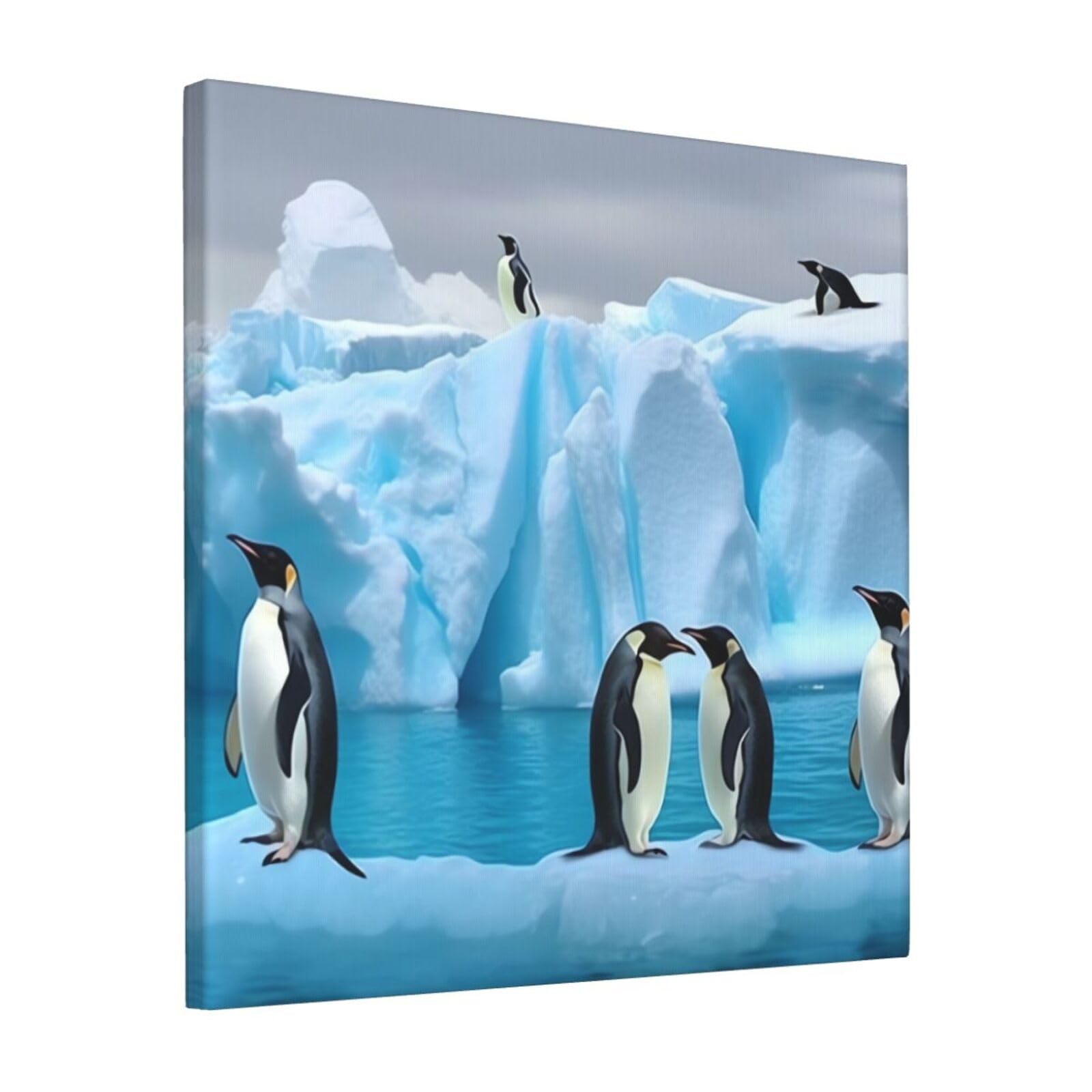 KLOPH Penguins On The Iceberg Canvas Wall Art for Living Room 12"x12" Modern Artwork Painting for Bathroom Hanging Canvas Prints Aesthetic Wallart for Bedroom Kitchen Office Wall Decor