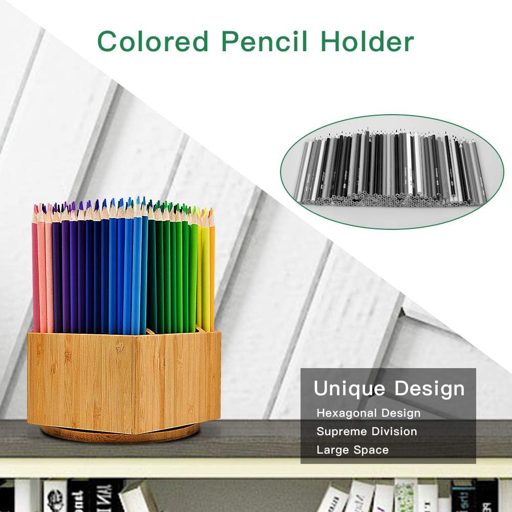 Bamboo Rotating Art Supply Organizer, 7 Sections, Hold 350+ Pencils, School Supplies Organizer for Pen, Colored Pencil, Art Brushes, Desktop Storage Box in Classroom & Art Studio : Office Products