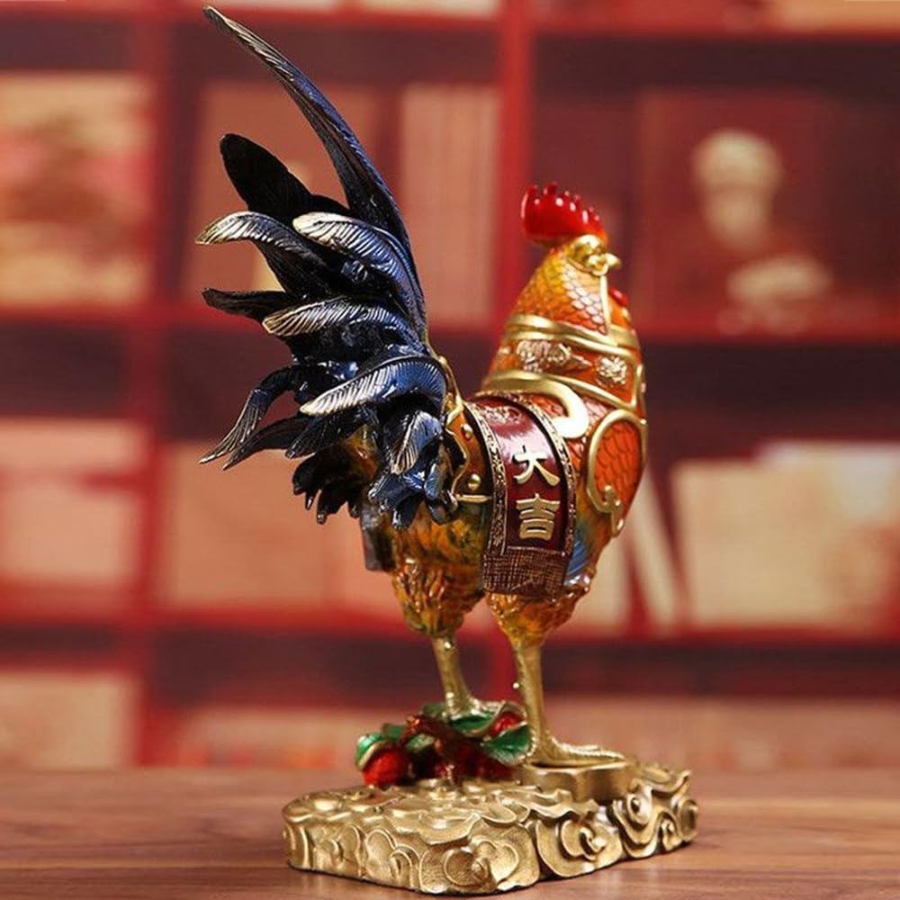 ZXLIHS Mosiężna chińska maskotka koguta Ozdoba Mosiężna brązowa maskotka Feng Shui