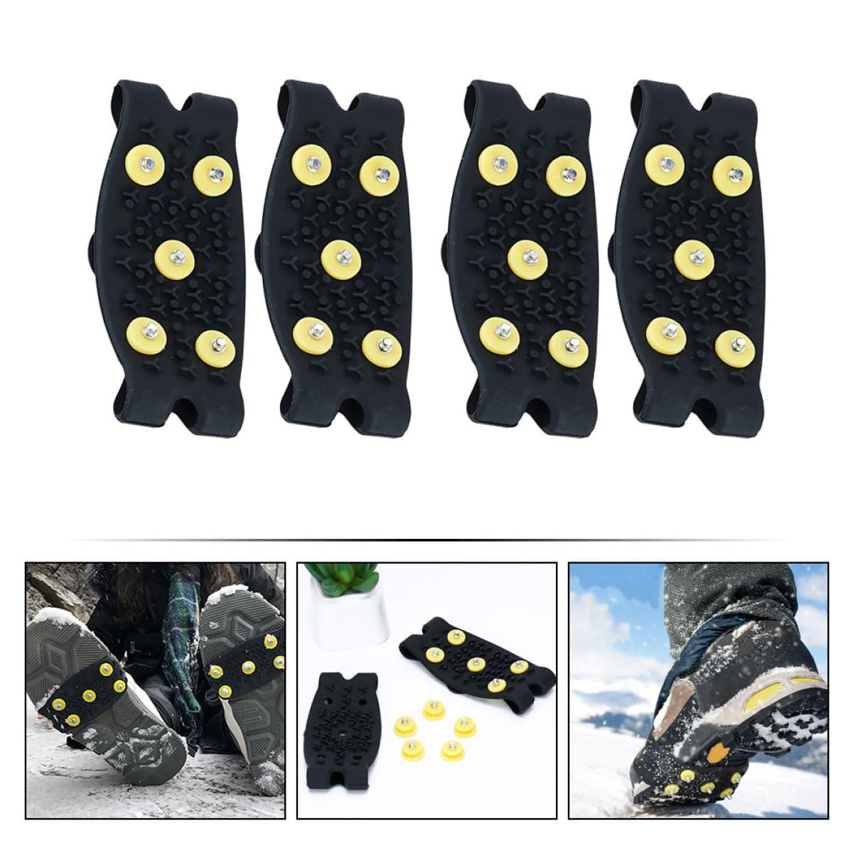 2 Paia Ramponi da Neve in Tpe Pieghevoli e Facili da Indossare su Scarpe o Stivali, Antiscivolo per Uomo e Donna, per Caccia e Spalatura Neve, Colore Nero