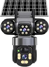 Tri-Lens Solar WiFi PTZ Outdoor Security Camera | 15MP Three Screen Cam IP66 PIR Tracking Two-Way Audio 10X Zoom(WIFI-No memory card)