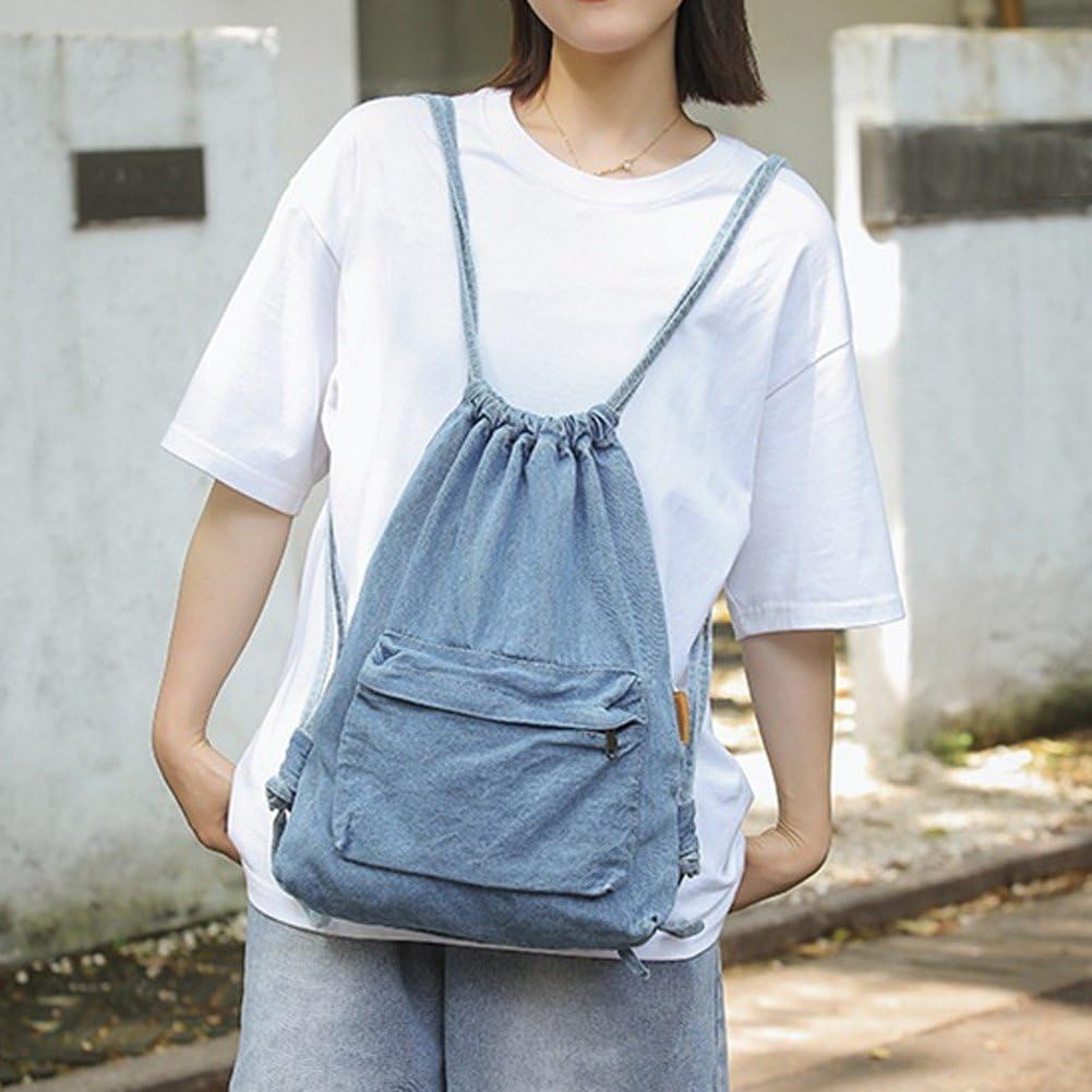 Amazon.co.jp: Toivexa 巾着バッグ デニム 巾着バックパック デニム