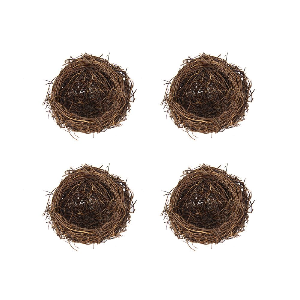 Uposao Handmade Rattan Bird Nest Miniture Decoration Mini Cockatoo House Weaving Birds Shelter Quail Eggs Simulation Eggs for Garden, Yard, Home, Easter Party