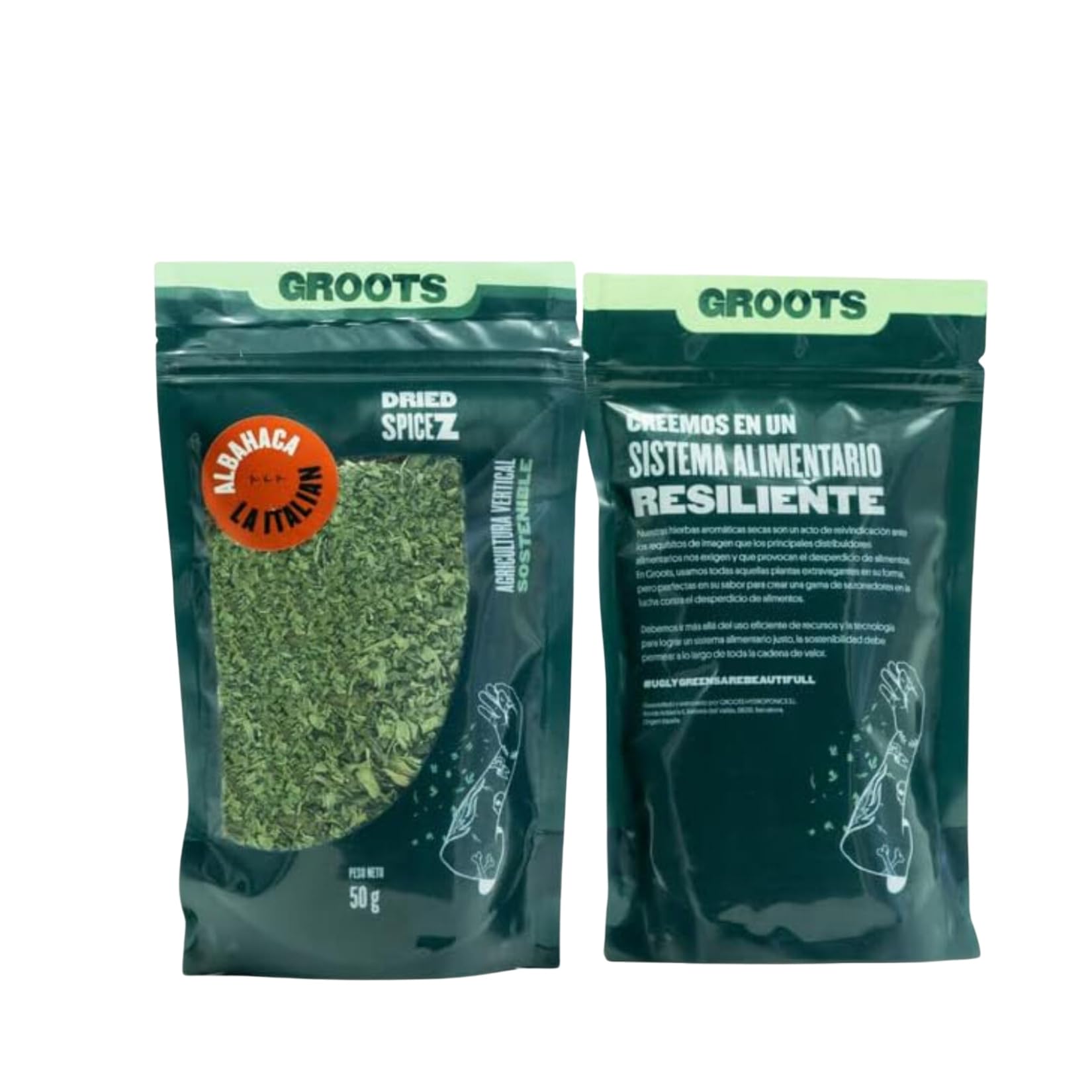Groots SpiceZ - Albahaca Seco - 50 g - Especias para Sazonar tus Comidas - Condimento Ideal de Cocina - Hierba Aromática - Cultivo Vertical sin Tierra