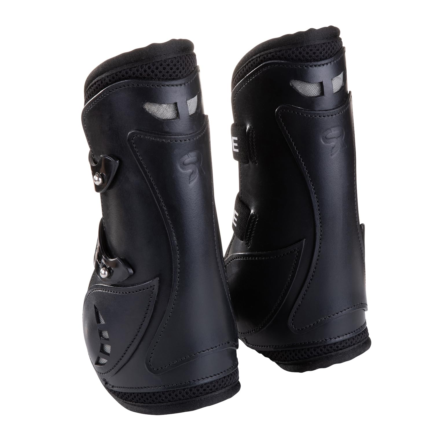 SUNRIDE Botas de Salto (Lote de 2) para Caballos - de Cuero auténtico, Neopreno y una Capa amortiguadora - con ventilación óptima (S, Negro)