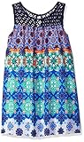 My Michelle Big Girls' Contrast Crochet Yoke Printed Trapeze Dress with Keyhole