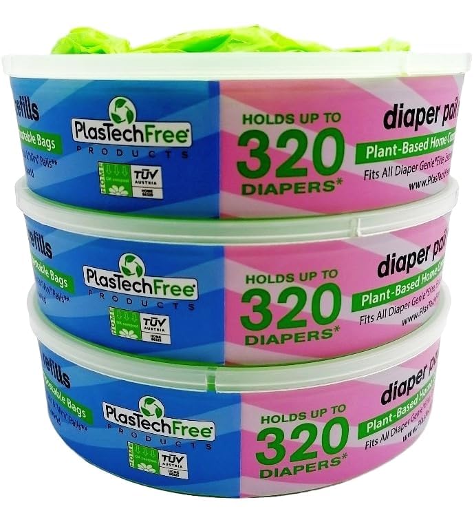 Image of Plastech Diaper Pail Refills - 100% Home Compostable /Plant-Based, 3 Count
