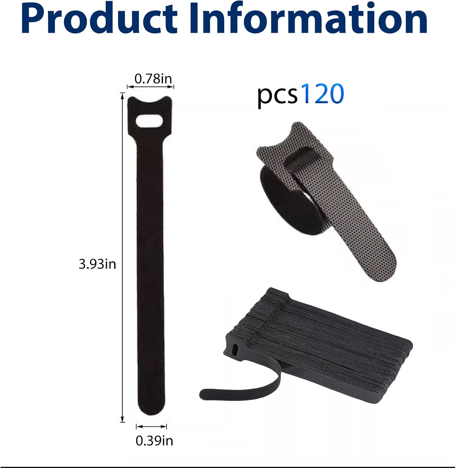120 Pack Cable Ties Organizer Reusable Hook and Loop Straps for Cord Management Home Office Travel Electronics Use(Black)
