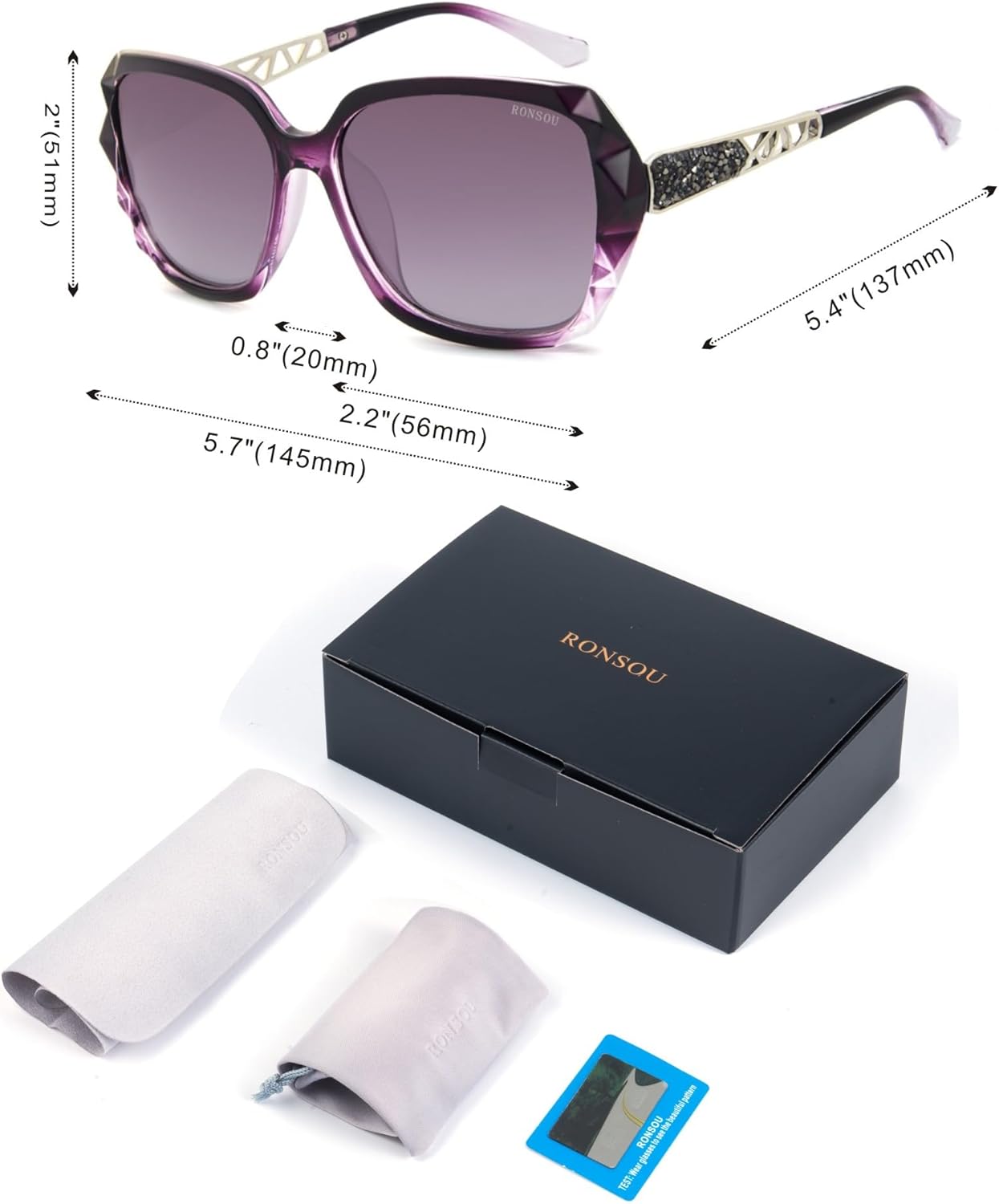RONSOU Fashion Sunglasses for Women Oversized Polarized UV Protection Vintage Classic Sun Glasses Ladies Shades