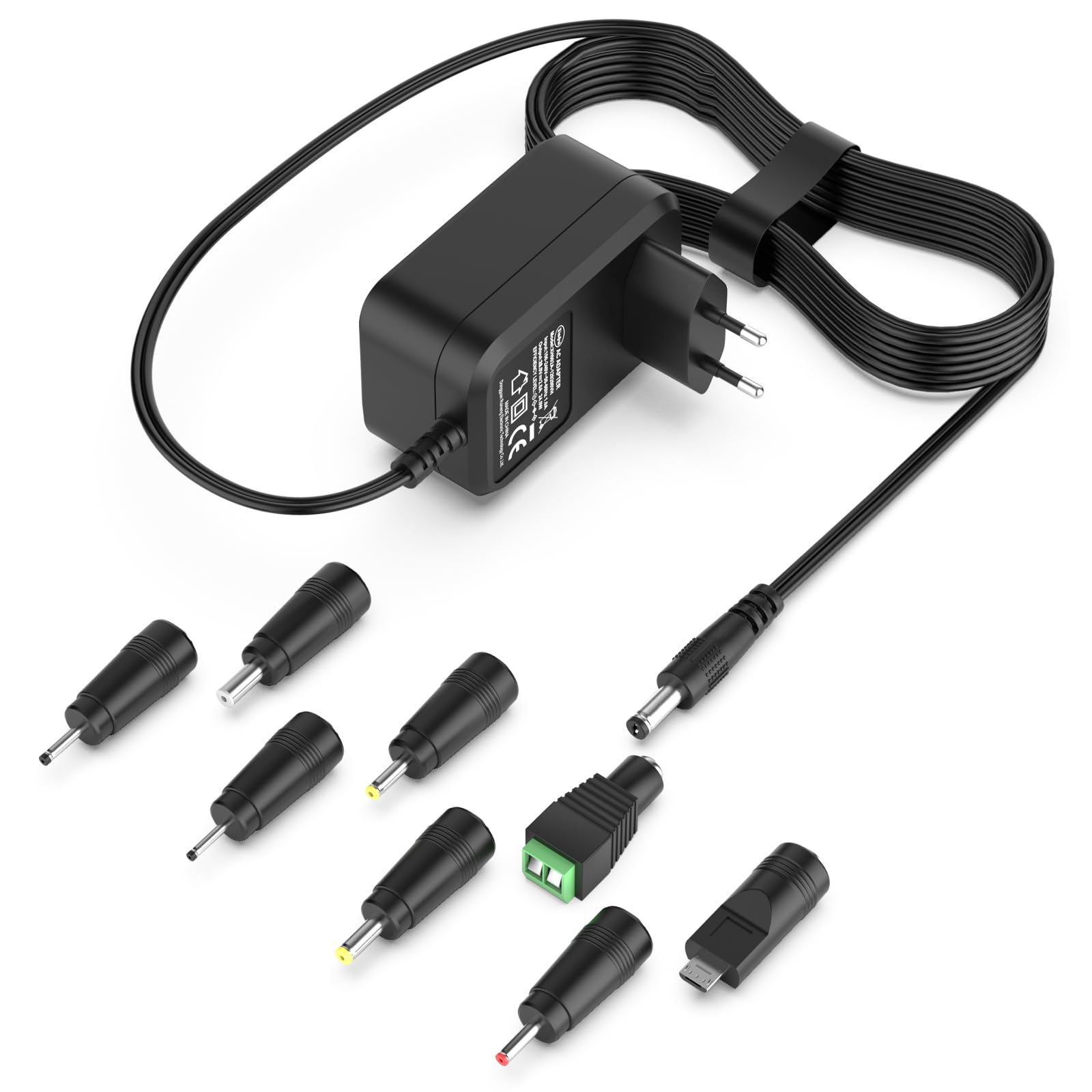 12 V zasilacz sieciowy 2 A AC adapter 200-240 V do DC 12 V 500 mA 1000 mA 1500 mA 2000 mA wtyczka 5,5 x 2,1 mm z 8 wtyczkami DC transformator uniwersalny do oświetlenia LED, zewnętrznego dysku
