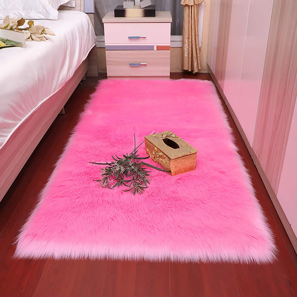 Tapis fausse fourrure rose anti-froid pour descente de lit 80x180