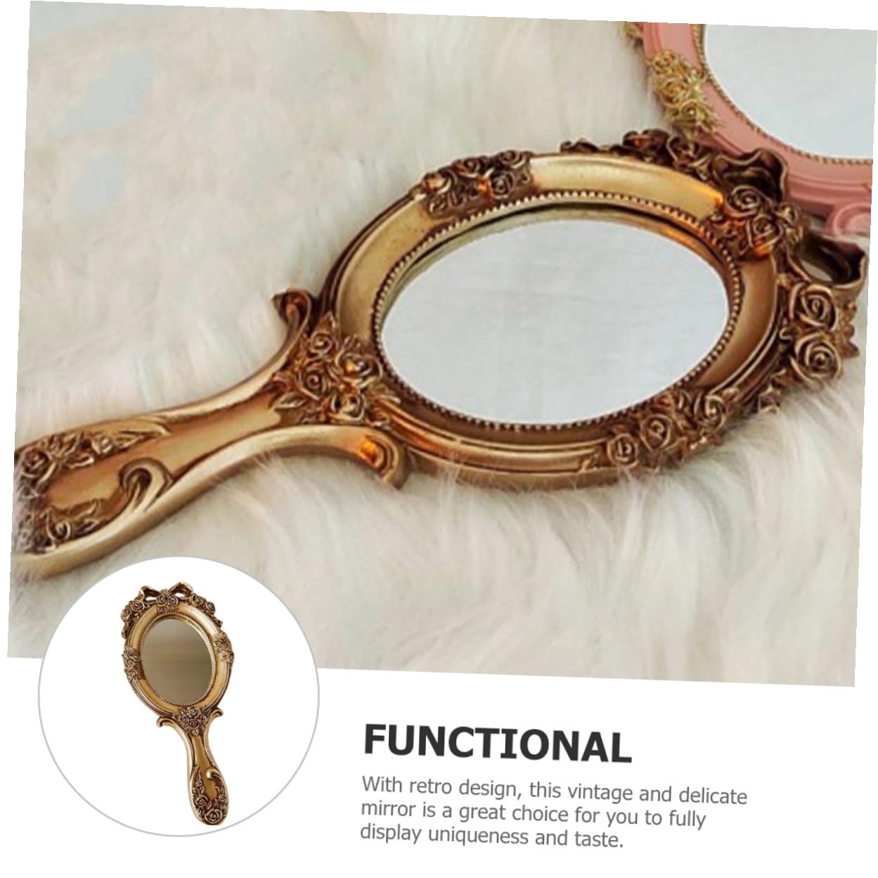 2 Stück Vintage Handspiegel Griff Tragbarer Kompakter Reise Make up Spiegel für Damen Filigraner Retro Handspiegel mit Floralem Design Leicht und Dekorativ Geschenk