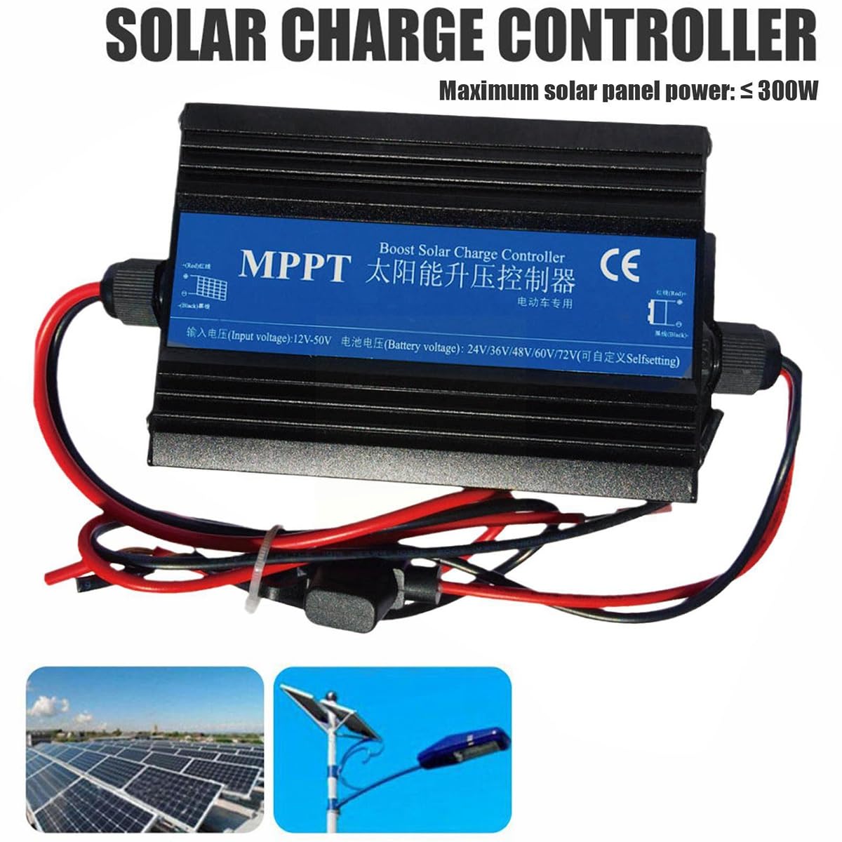 MPPT Boost Controlador de Carga Solar Cargador 300W BateríA de Coche Regulador de Voltaje de Carga Regulador de Cargador 24/36/48/60/72V