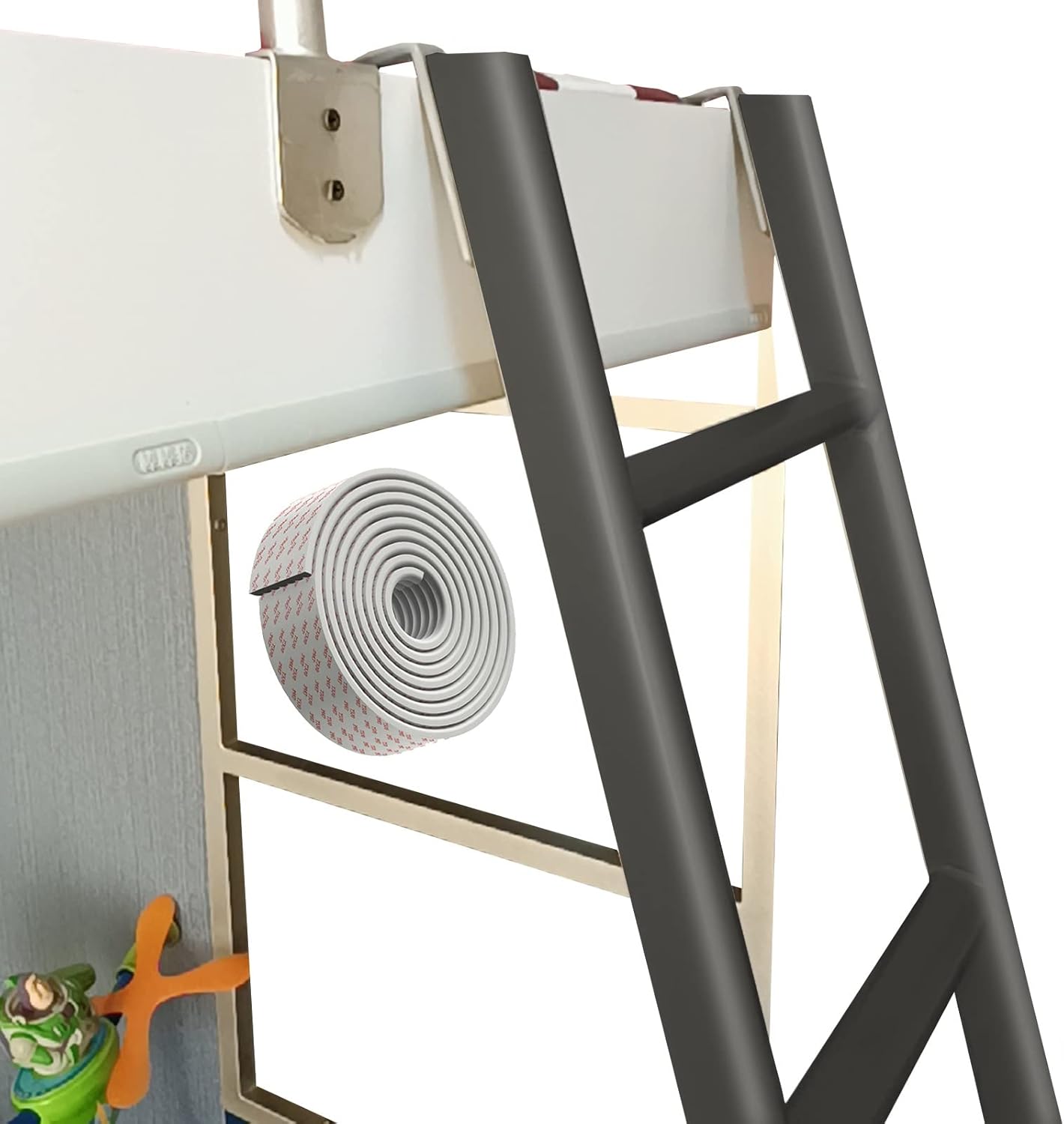 Metal Bunk Bed Ladder, Camper/Travel Trailer/Van Motorhome Twin Bed Side Ladder with Stair Cushion and Hooks, Hanging Elevated Bed Ladder (Color : Silver, Size : 1.4m/4.6ft) (Black