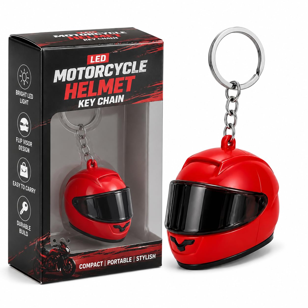 LED Motorcycle Helmet Key Chain | Compact Flip Visor Light, Fun Keychain for Bike Men Riders, Portable Helmet Style Torch for Travel and Everyday Carry