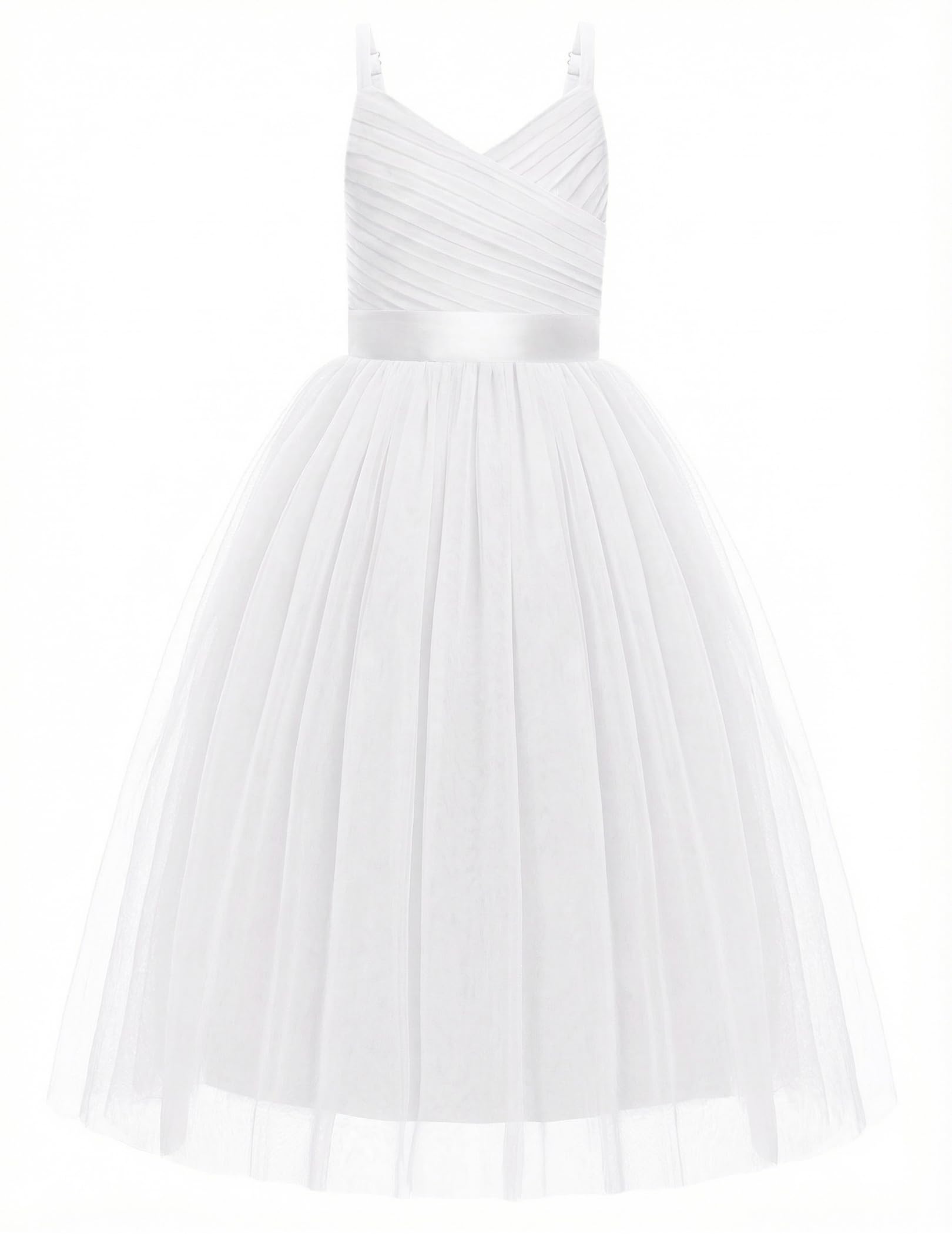 Arshiner Flower Girl Dress Spaghetti Strap Tulle Long Formal Wedding Pageant Party Fancy Princess Ball Gown Dresses