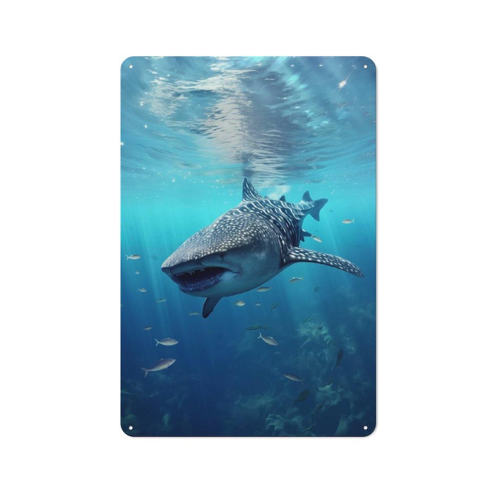 Workshop Style Whale Shark Water Metal Wall Sign 30x20cm, Industrial Wall Art for Workshop, Basement, Shed Or Games Room
