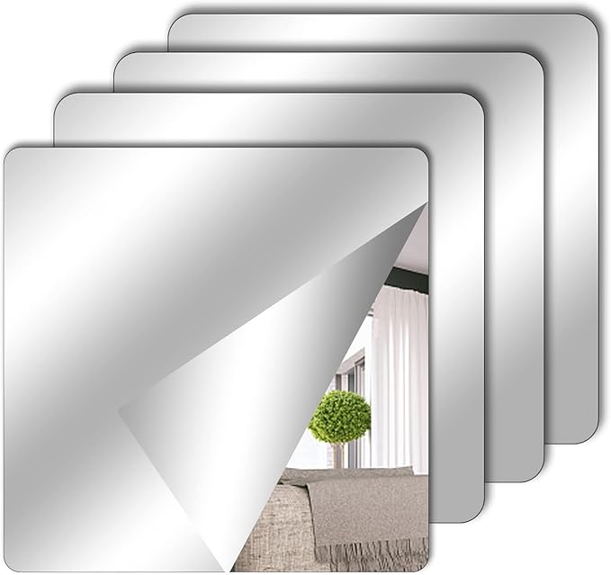TSLBW 4 Pack Self Adhesive Mirror Stick on Mirror 15x15cm Acrylic