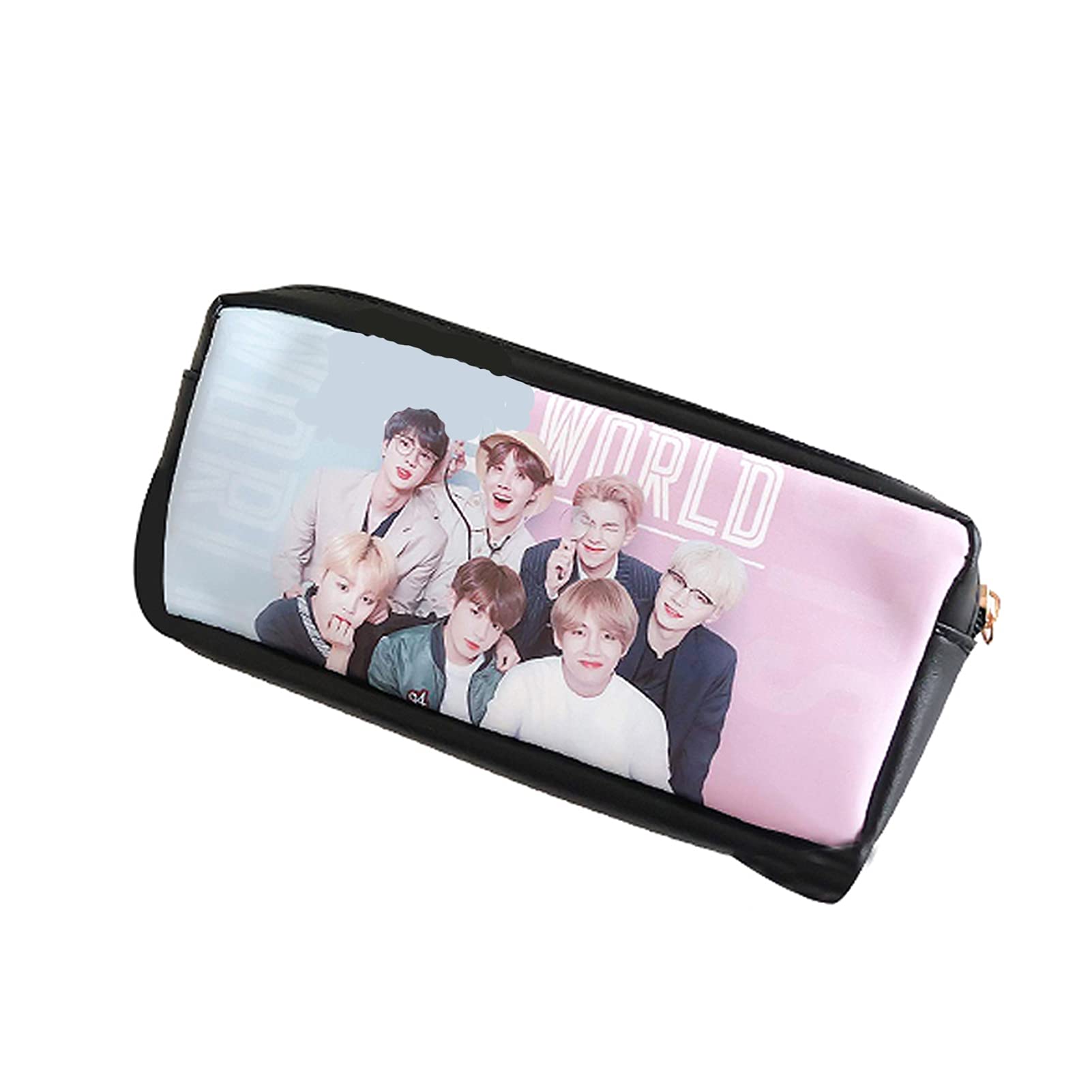 BTS Pen Case PU Leather Pencil Bag Pouch,Black,Felt Students