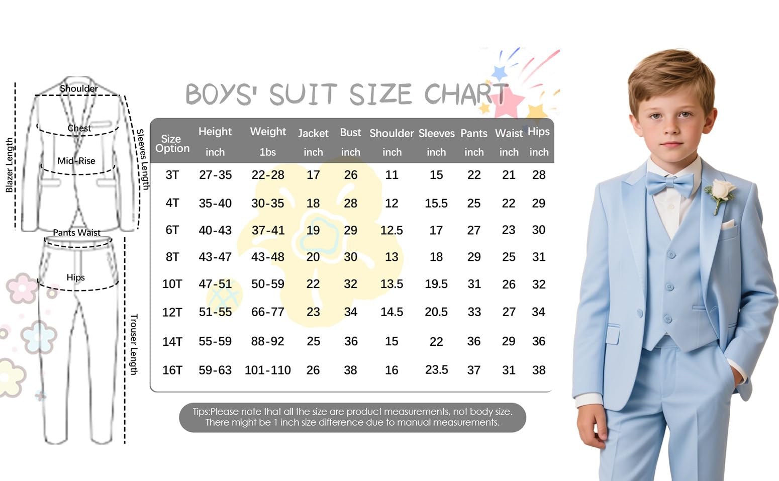 Costume 3 pièces pour garçon de 3 à 16 ans