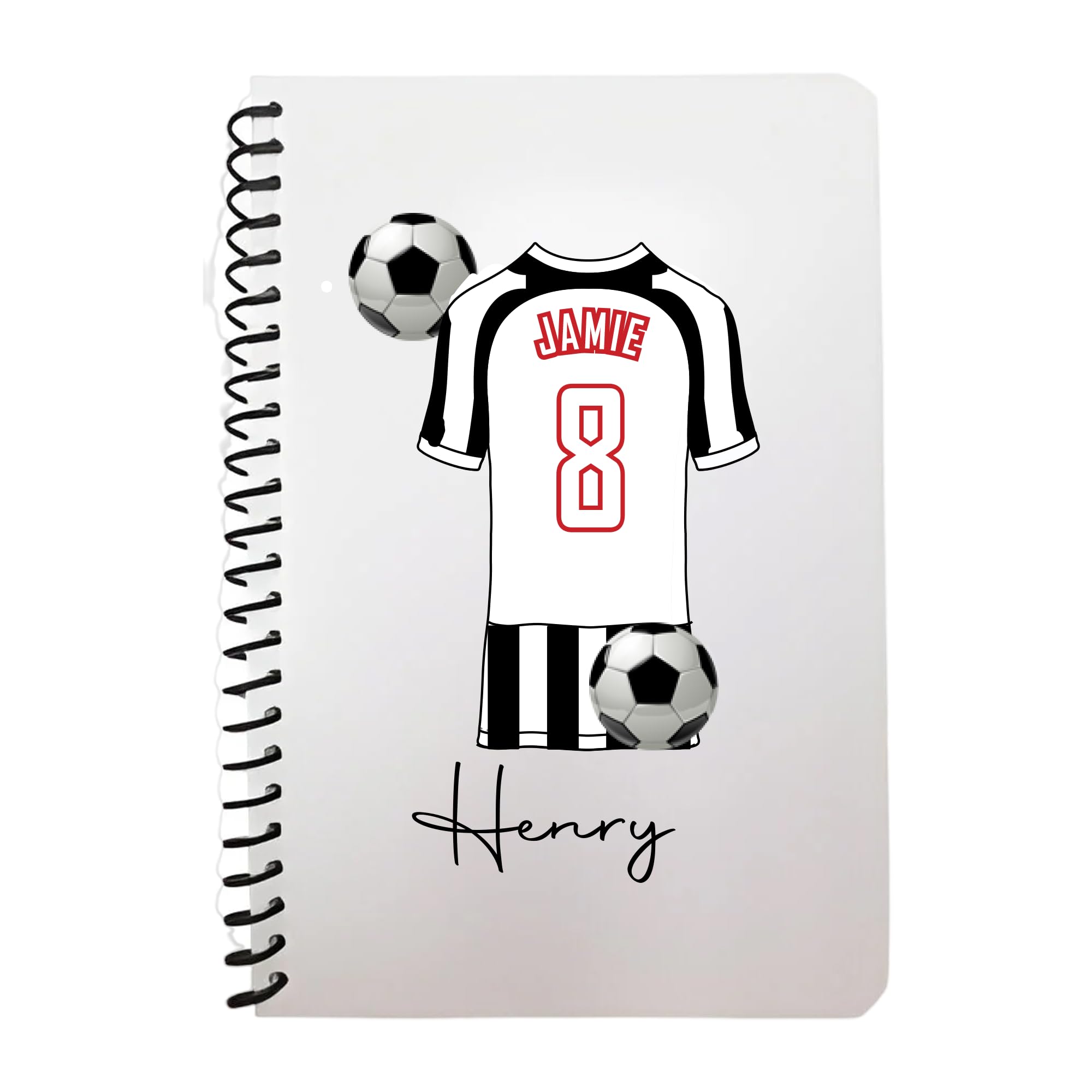 Pickhut Personalised Football Jersey Design A5 Notebook, 60 Lined Pages, Glossy Cover, Back to School Gift for Kids (D12)