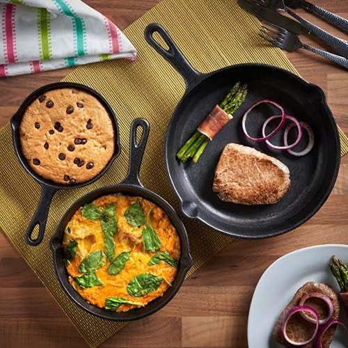 Jim Beam HEA Set of 3 Pre Seasoned Cast Iron Skillets with Even Distribution and Heat Retention-6" 8" 10", 10'', Black,JB0195 - Thumbnail 5