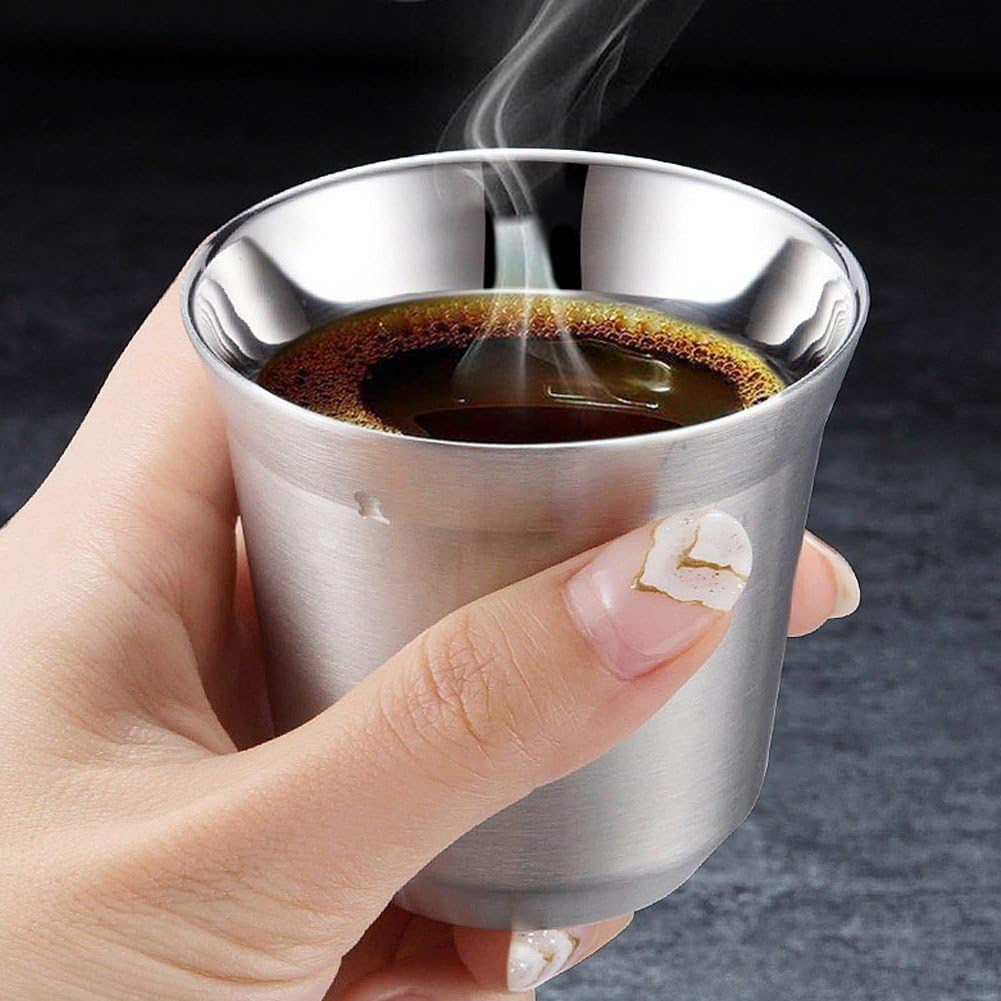 Kubek do espresso ze stali nierdzewnej 80 podwójnych ścianek, stal 304 Demitasse ze spodkiem do użytku domowego.