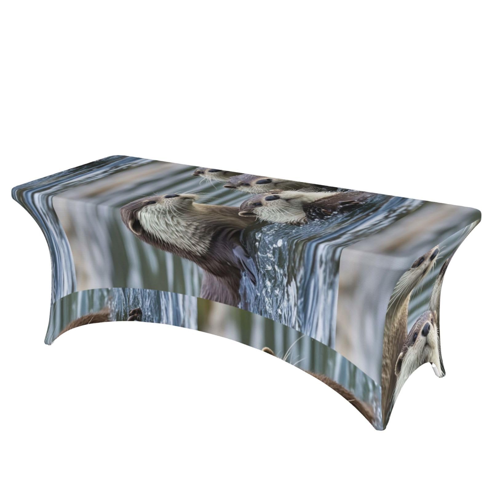 LMNGH Otters Decorative Tablecloth Protector for Wedding, Banquet & Parties6FT Spandex Rectangle Tablecloths, Stretch Washable Table Cloth Wrinkle Free Patio Table Cover