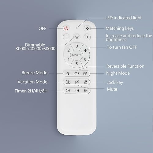 Miniatura 8 de Ventiladores de techo de 52 pulgadas con luces y control remoto negro, 6 niveles de velocidad, LED regulable, motor reversible silencioso, 5 aspas,