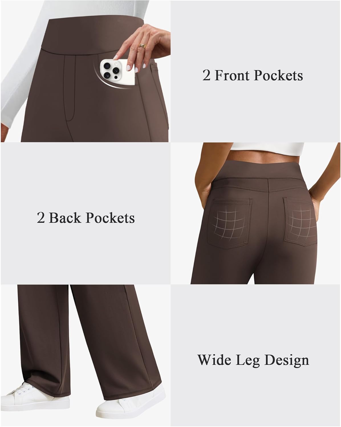 keriffe Womens Wide Leg Yoga Pants with 4 Pockets High Waist Stretchy Loose Dress Work Casual Sweatpants - Image 5