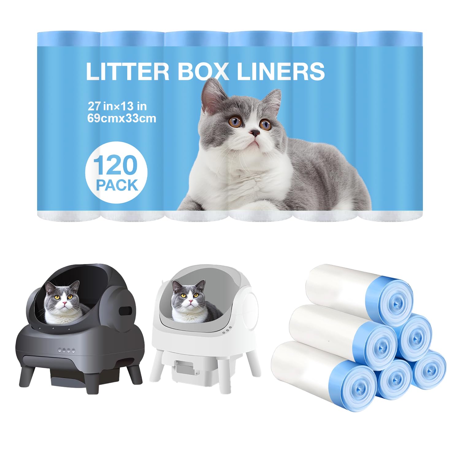 Thicken Cat Litter Bags 120 Pack, cat litter box liners, Leakproof Poop Bags & Waste Bags - Ultimate Odor Control and Leakproof Design,6 Rolls