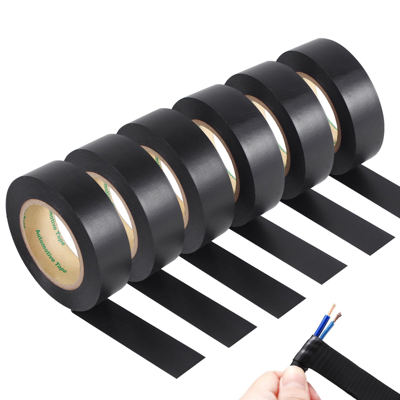 6 Rotoli Nastro Isolante per Auto, 25mmx 20m, in PVC, Alte Temperature | Nastro in Tessuto, Nastro Isolante Elettricista, Avvolgimento Isolamento, per Cavi Media Tensione, Moto, Automobile e Casa