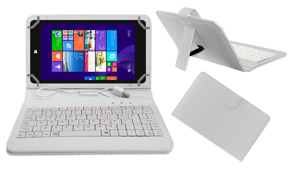 ACM USB Keyboard Case Compatible with Notion Ink Cain 8 Tablet Cover Stand Study Gaming Direct Plug & Play - White